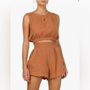 Trendy Queen 2 Piece Short Sets Sleeveless Lounge High Waisted orange XL